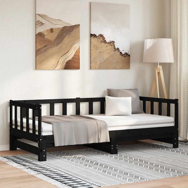 vidaXL Sof&aacute; cama nido madera maciza de pino negro 90x200 cm