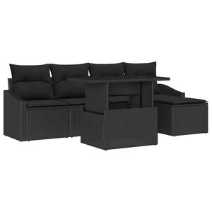 vidaXL Conjunto de sof&aacute; de jard&iacute;n 6 uds. Negro rat&aacute;n sint&eacute;tico