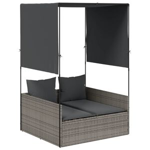 vidaXL Tumbona doble con techo y cortinas rat&aacute;n sint&eacute;tico gris