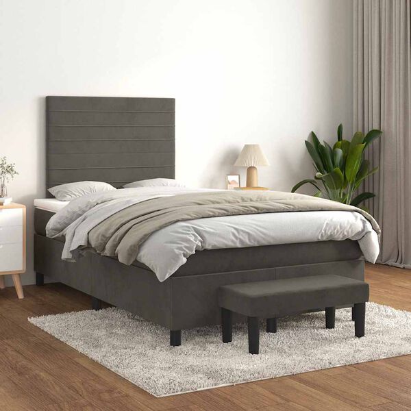 vidaXL Cama box spring con colch&oacute;n terciopelo gris oscuro 120x190 cm
