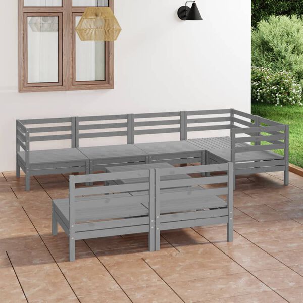 vidaXL Juego de muebles de jardín 8 piezas madera de pino maciza gris