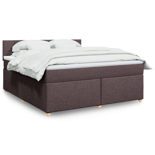 vidaXL Cama box spring con colch&oacute;n tela marr&oacute;n oscuro 180x200 cm
