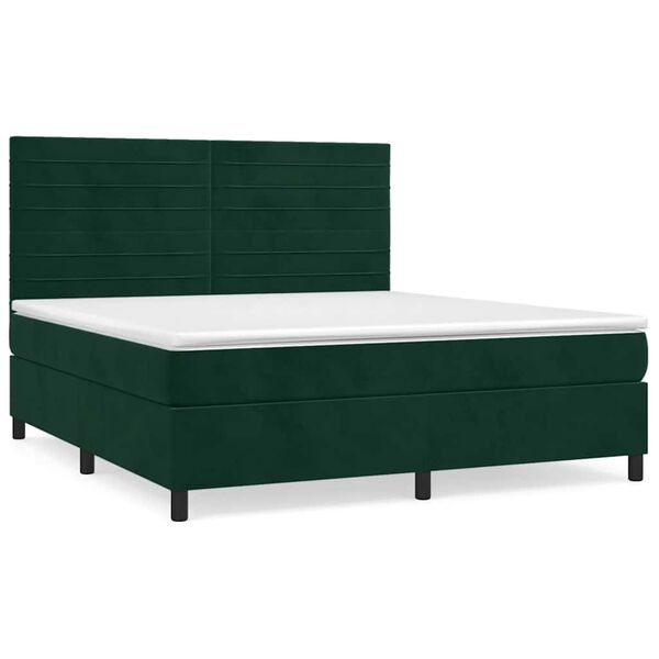 vidaXL Cama box spring con colch&oacute;n terciopelo verde oscuro 180x200 cm