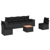 vidaXL Set de comedor de jard&iacute;n 7 pzas y cojines rat&aacute;n sint&eacute;tico negro