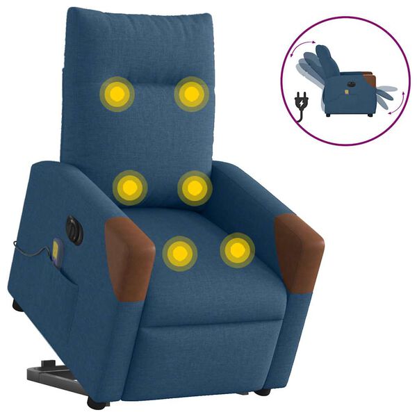 vidaXL Sillón de masaje eléctrico reclinable elevable de tela azul