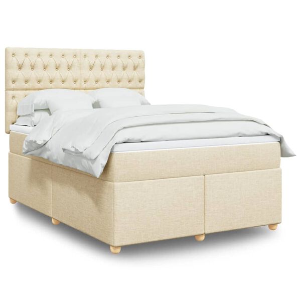 vidaXL Cama box spring con colch&oacute;n tela color crema 160x200 cm