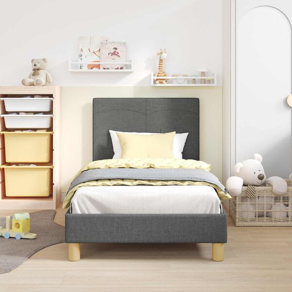 vidaXL Cama para ni&ntilde;os con cabecero Gris oscuro 80 x 160 cm tela