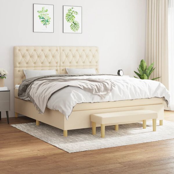 vidaXL Cama box spring con colch&oacute;n tela color crema 160x200 cm