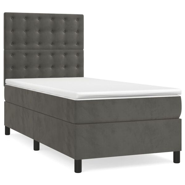 vidaXL Cama box spring con colch&oacute;n terciopelo gris oscuro 90x200 cm