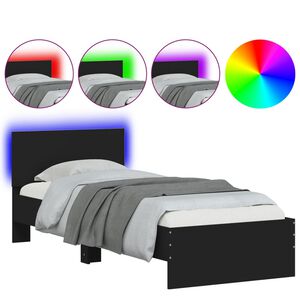 vidaXL Estructura de cama con cabecero y luces LED negro 75x190 cm