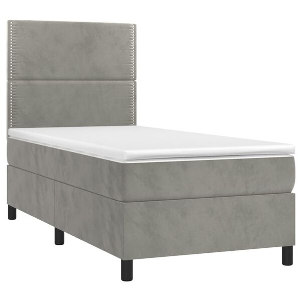 vidaXL Cama box spring colch&oacute;n y LED terciopelo gris claro 90x190 cm