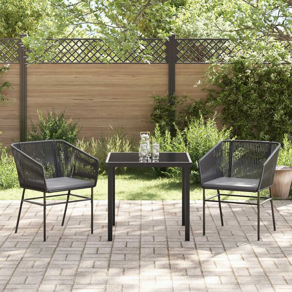 vidaXL Conjunto de Comedor de Jard&iacute;n con coj&iacute;n 3 pcs Negro