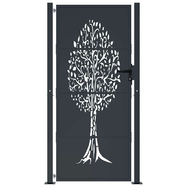 vidaXL Puerta de jardín antracita 100x175 cm de acero con diseño de árbol
