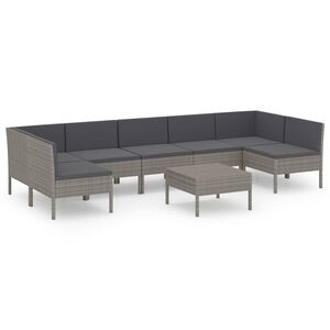 vidaXL Set de muebles de jard&iacute;n 8 pzas y cojines rat&aacute;n sint&eacute;tico gris