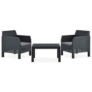 vidaXL Set de muebles jard&iacute;n 3 piezas cojines PP rat&aacute;n gris antracita