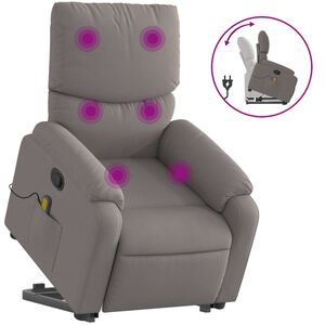 vidaXL Sill&oacute;n reclinable de masaje elevable tela gris taup&eacute;