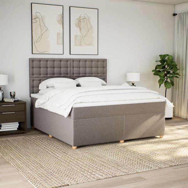 vidaXL Cama box spring con colch&oacute;n tela gris taupe 180x200 cm