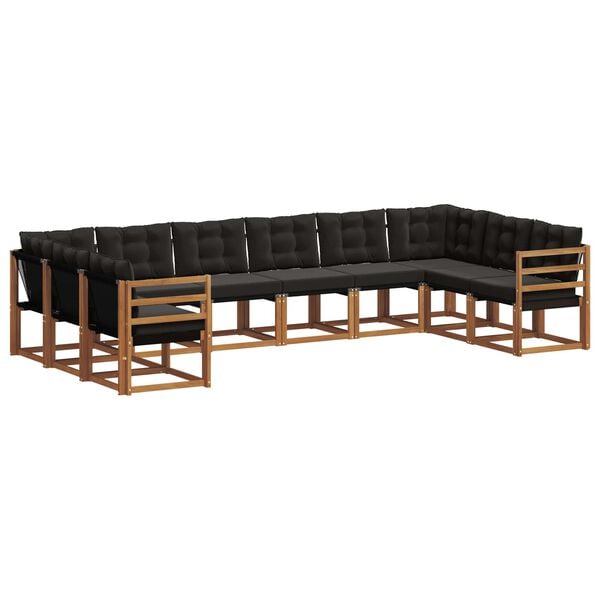 vidaXL Conjunto de sof&aacute;s de exterior con coj&iacute;n 10 pcs Natural y negro