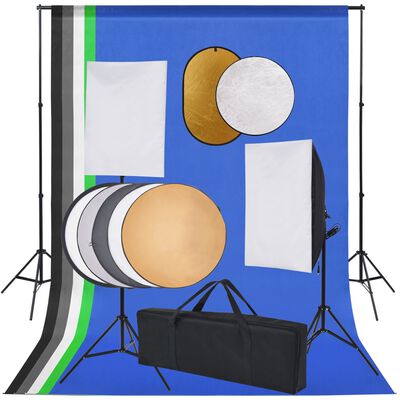 vidaXL Kit estudio fotográfico softbox, sombrillas, fondo y reflector