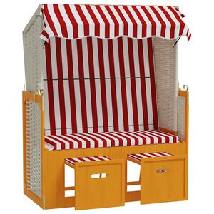 vidaXL Silla playa Strandkorb dosel rat&aacute;n sint&eacute;tico madera rojo blanco