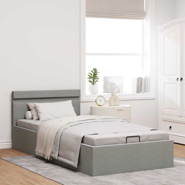 vidaXL Cama hidr&aacute;ulica almacenaje sin colch&oacute;n gris claro 100x200 cm