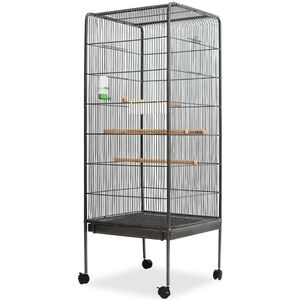 vidaXL Jaula para p&aacute;jaros con techo de acero negro 54x54x146 cm