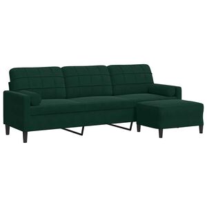 vidaXL Sof&aacute; de 3 plazas con taburete de terciopelo verde oscuro 210 cm