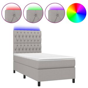 vidaXL Cama box spring colch&oacute;n y luces LED tela gris claro 80x200 cm