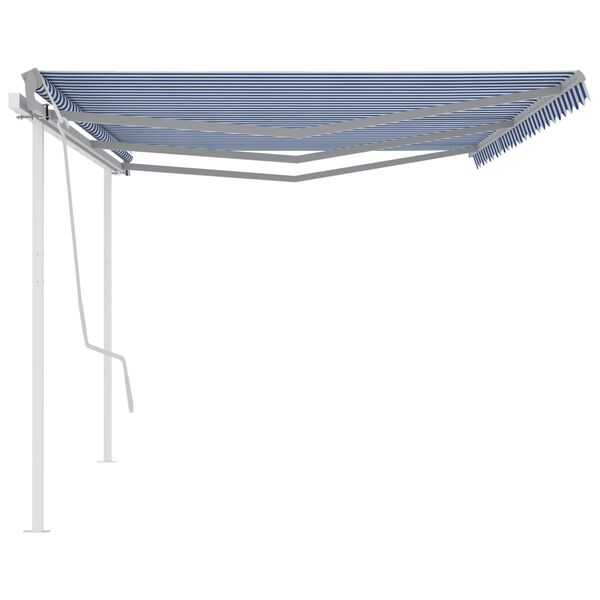 vidaXL Toldo manual retr&aacute;ctil con postes azul y blanco 6x3,5 m