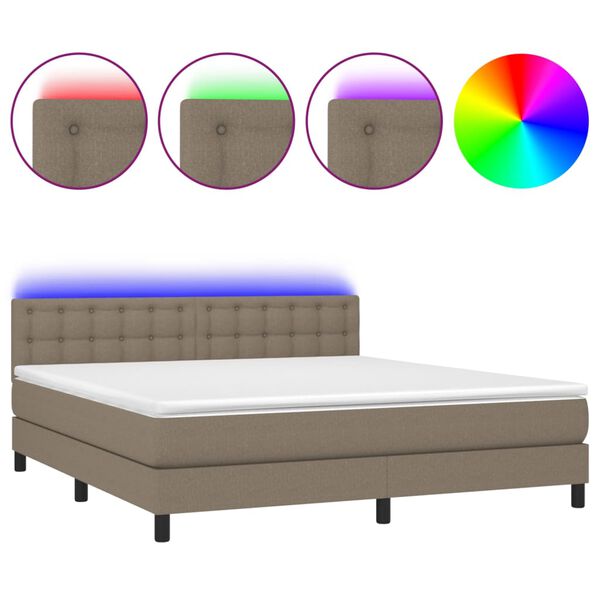 vidaXL Cama box spring colch&oacute;n y luces LED tela gris taupe 160x200 cm