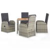 vidaXL Set comedor de jard&iacute;n 5 piezas con cojines rat&aacute;n sint&eacute;tico gris