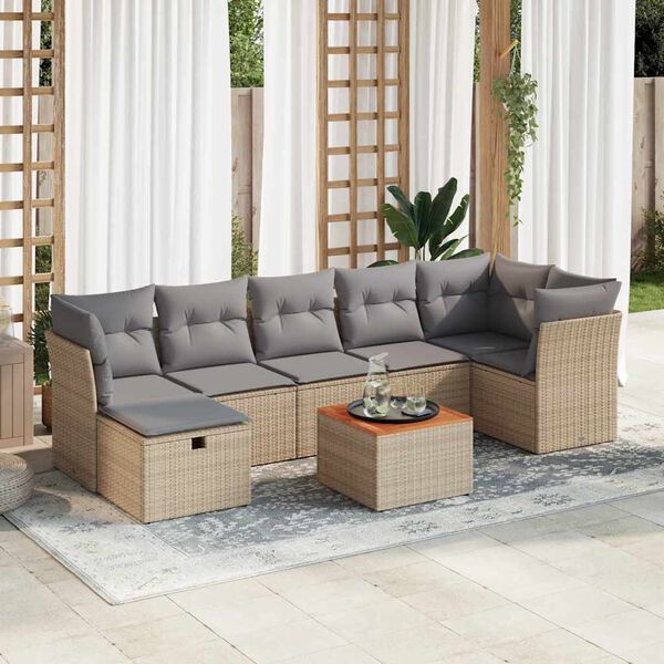 vidaXL Set de sof&aacute;s de jard&iacute;n y cojines 8 piezas rat&aacute;n sint&eacute;tico beige