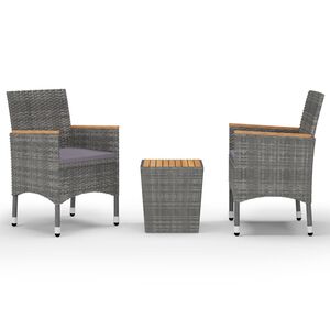 vidaXL Muebles de jard&iacute;n 3 pzas rat&aacute;n sint&eacute;tico madera acacia gris