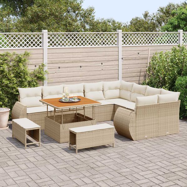 vidaXL Conjunto de sof&aacute; de jard&iacute;n con coj&iacute;n 12 pcs beige y crema