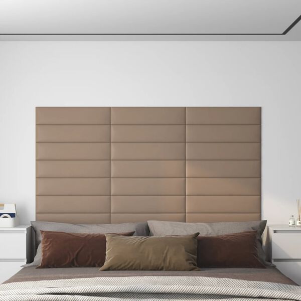 vidaXL Paneles pared 12 uds cuero sintético capuchino 60x15 cm 1,08 m²