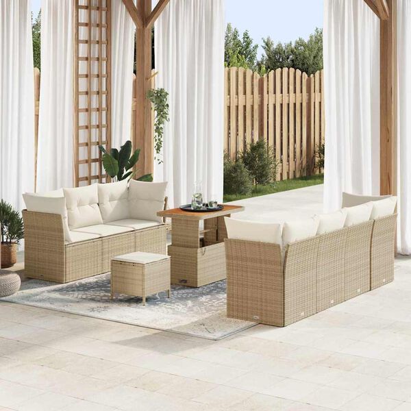 vidaXL Conjunto de sof&aacute; de jard&iacute;n con coj&iacute;n 10 pcs beige y crema