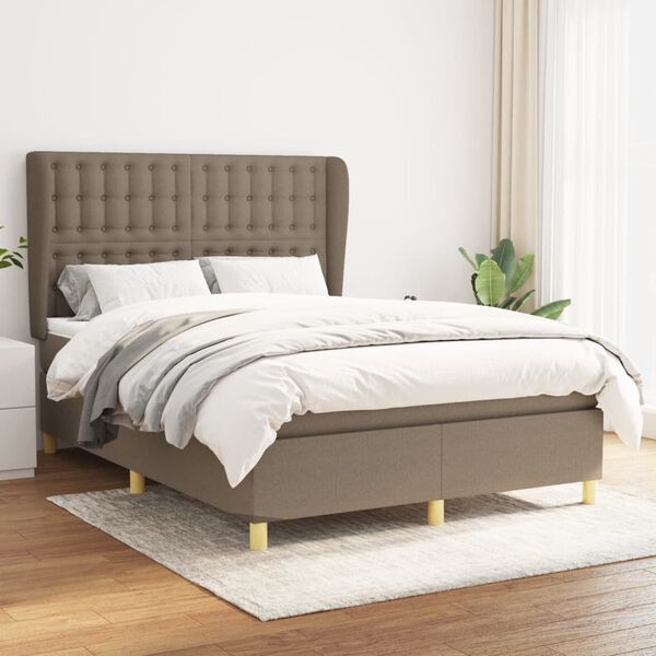 vidaXL Cama box spring con colch&oacute;n tela gris taupe 140x190 cm