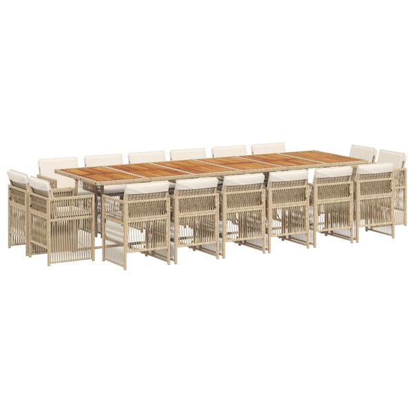 vidaXL Set comedor de jard&iacute;n 17 pzas con cojines rat&aacute;n sint&eacute;tico beige