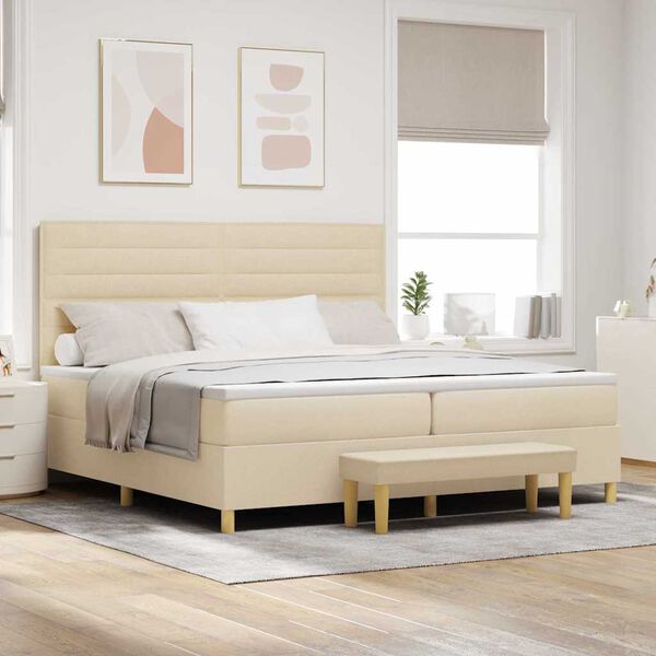 vidaXL Cama tipo Box Spring con colch&oacute;n Crema 200 x 200 cm tela