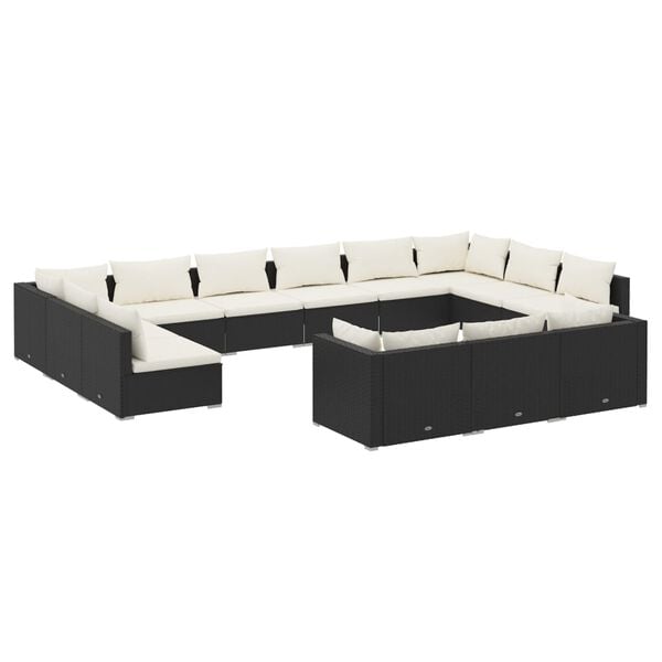 vidaXL Set de muebles de jard&iacute;n 13 pzas cojines rat&aacute;n sint&eacute;tico negro