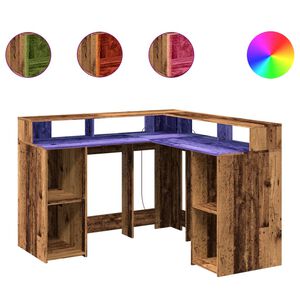 vidaXL Escritorio con LED madera ingenier&iacute;a envejecida 130x130x91 cm