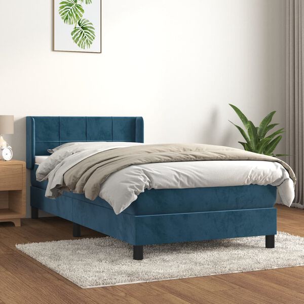 vidaXL Cama box spring con colch&oacute;n terciopelo azul oscuro 90x190 cm