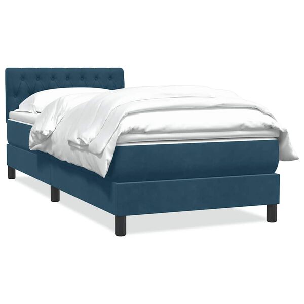 vidaXL Cama box spring con colch&oacute;n terciopelo azul oscuro 80x220 cm