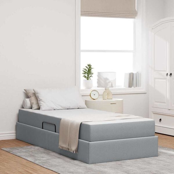 vidaXL Cama con almacenamiento y colch&oacute;n Gris Claro 90 x 190 cm