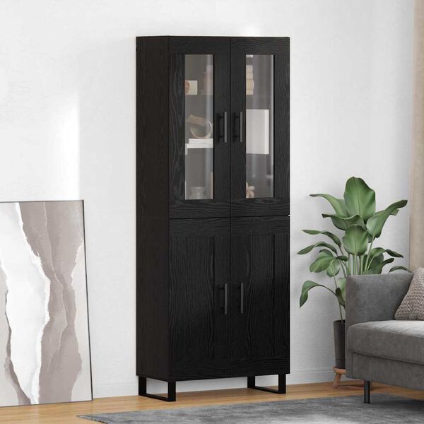 vidaXL Aparador alto 2 pcs Roble Negro Madera de Ingenier&iacute;a y Vidrio