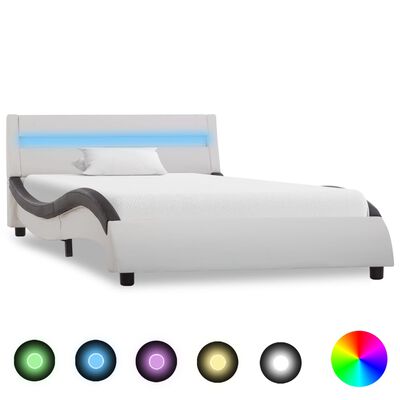 vidaXL Estructura cama con LED cuero sintético blanco negro 90x200 cm