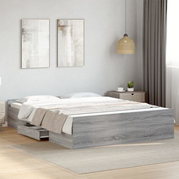 vidaXL Cama con cajones madera ingenier&iacute;a gris Sonoma 140x200 cm