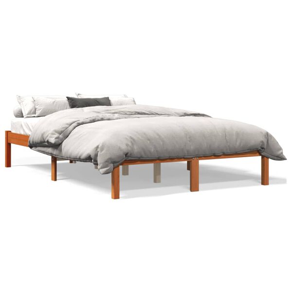 vidaXL Cama sin colch&oacute;n madera maciza de pino marr&oacute;n cera 120x200 cm