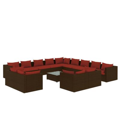 vidaXL Set muebles de jardín 14 piezas cojines ratán sintético marrón