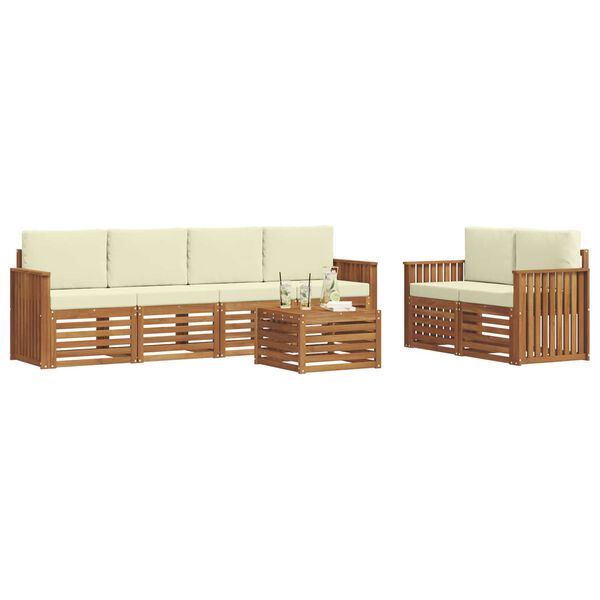 vidaXL Juegos de sof&aacute;s 7 pcs Natural y Crema Madera de Acacia S&oacute;lida